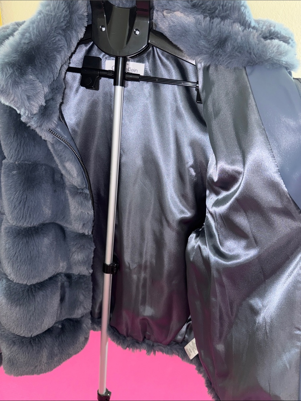 Calvin Klein Plush Blue Faux Fur Teddy Jacket - Picture 9 of 9